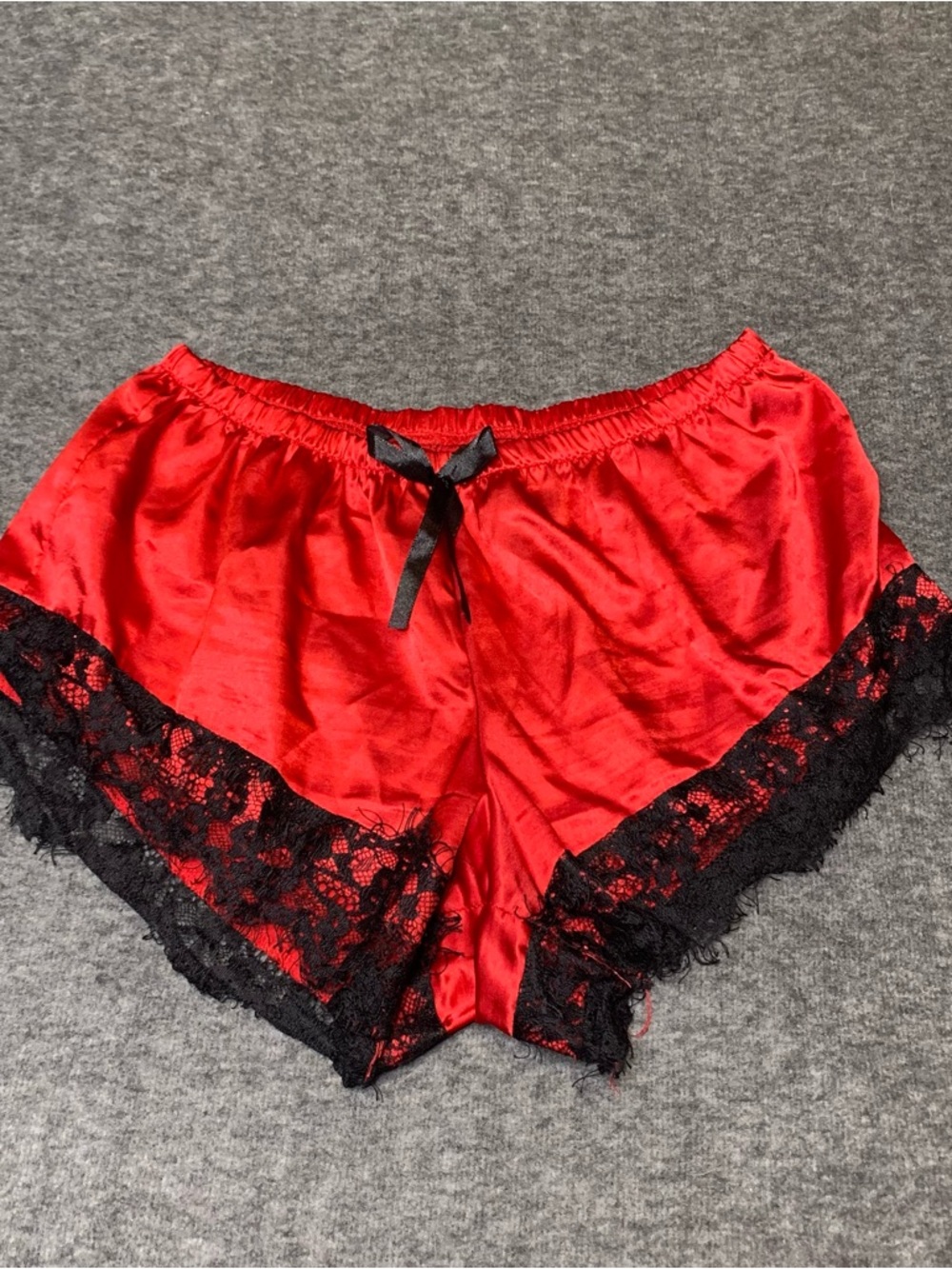 Red Satin Lace Trim Sleep Shorts